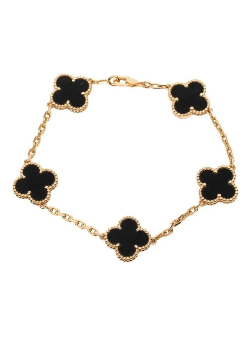Van Cleef & Arpels Vintage Alhambra Onyx Chain Bracelet Black Gold 18k Yellow